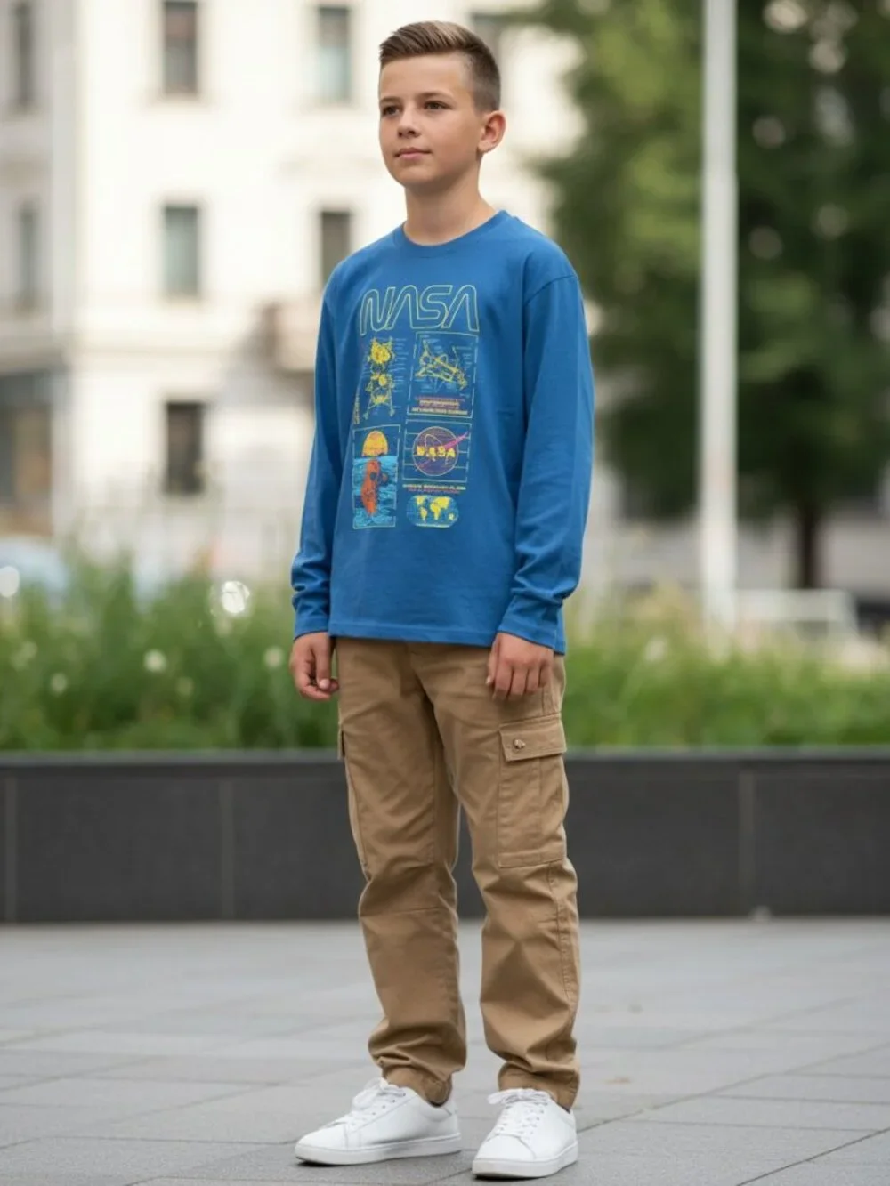 Gap NASA Graphic Long Sleeve T-Shirt‎ Boys Size M 8-9 Blue Shirt